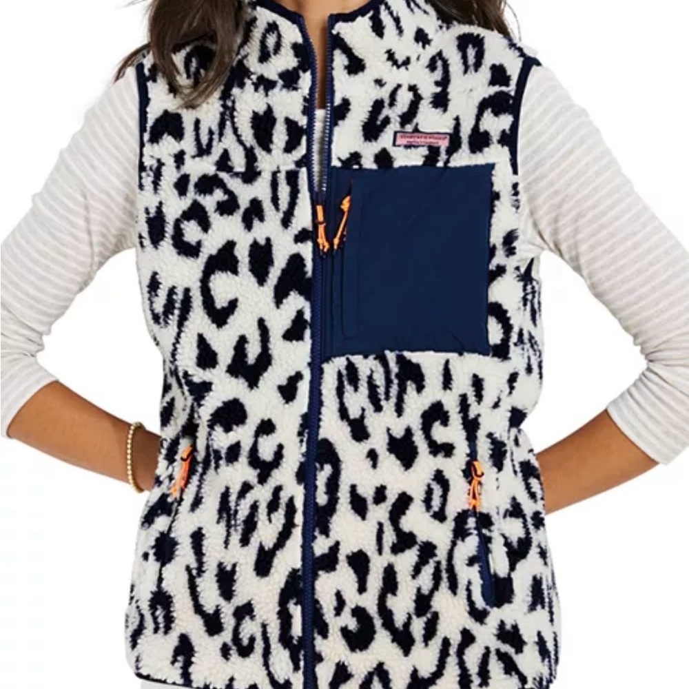 Vineyard Vines Leopard Print Mixed Media Sherpa Vest